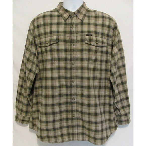Columbia Mens XL Sportswear Co X.C.O. Green Khaki Plaid Camp Fish Hunt Shirt - Picture 2 of 9